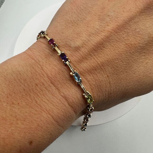 7.25", 14kt yellow gold and multi-gemstone tennis bracelet! - Picture 6 of 16